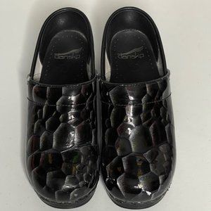 Dansko Clogs Size 37 Black Snake Print Patent Leather Professional Comfort Shoes